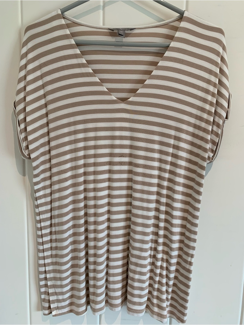 Thyme Maternity Beige and White Striped V-Neck Tunic